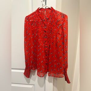 Sheer Floral Button-Front Women's Blouse